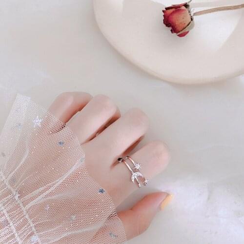 Adjustable Star Moon Double Opening Rings For Women Simple Fashion Cute Student Korean Girlfriend Girl Jewelry Gifts BOYULIGE
