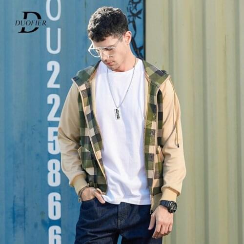 Hooded Jacket Plaid Patchwork Men Casual Baseball Jackets 2021 New Autumn Mens Sportswear Zipper Hoodies Bomber Outwear Coats