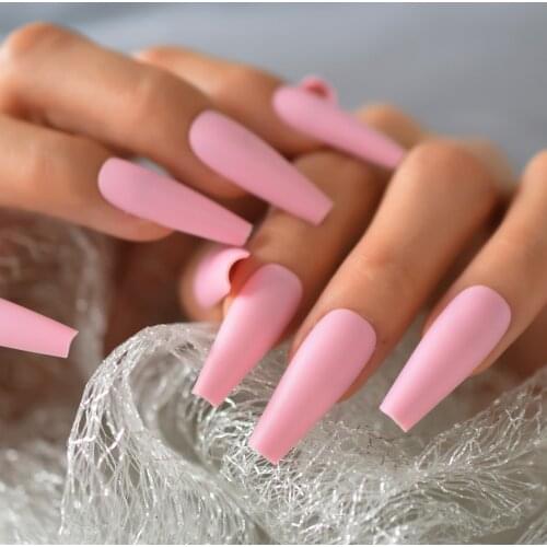 Frosted Pink Coffin Matte Press On Nails Extra Long Salon Quality Nail Art Tips Matt Fashion Tip for Fingers 24