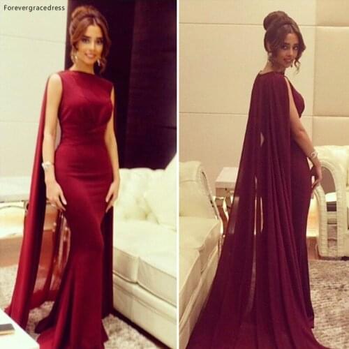 Muslim Burgundy Wine Red Evening Dress New Long Women Wear Party Dress Formal Event Gown
