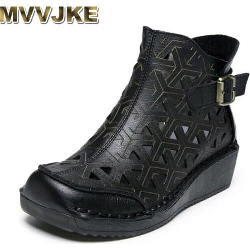 MVVJKE High End Retro Handmade Roman Sandals Women Shoes Boots New 100% Natural Full Genuine Leather Sandals