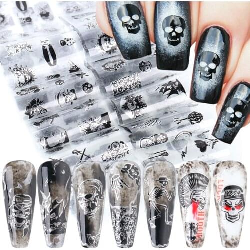 Halloween Easter Nail Stickers Set Mixed Nail Art Water Transfer Decals Sliders Lace Paper Skull Manicures Decoration 10Designs