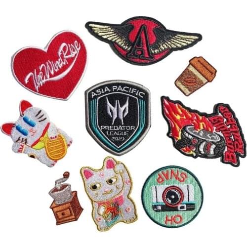 Fortune Cat Cartoon Patches Camera Embroidery badge Stripe on Clothes Iron On Rudder Coffee Stickers Diy Appliques Accessories