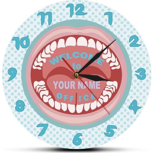 Custom Dentist Name Hygienist Teeth Clock Dental Care Personalized Business Name Wall Clock Dental Clinic Decor Dentistry Art