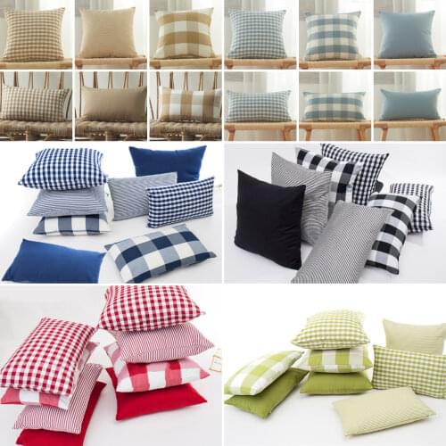 Farmhouse Buffalo Plaid Striped Throw Pillow Covers Sofa Chair Decorative Cotton Cushions Cover Red Coffee Green Blue Pillowcase