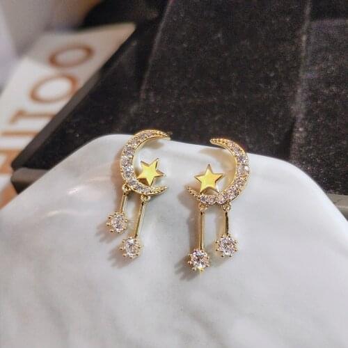 New French Style Exquisite Fashion quality Moon Star Earrings Simple Female Tassel Drop Earring Jewelry