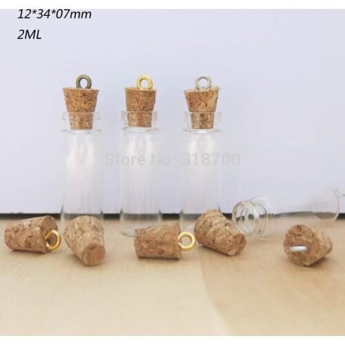 Portable Empty 2ml mini Sample Glass vial with Eye Hook Small Glass Bottle with Wooden Cork Cork Stoppered Bottle