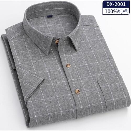 2021 New Men Shirt 100% Cotton Short Sleeve Summer Fashion Plaid Plus Size 5XL 6XL W/Pocket Business Casual High Quality DA493