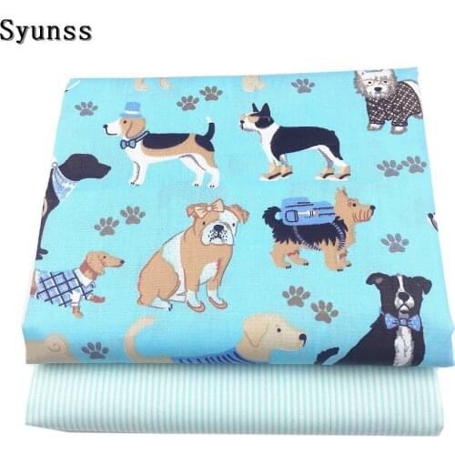 Syunss Blue Pet Cute Dog Printed 100% Cotton Fabric Meters for Diy Patchwork Quilting Baby Cribs Cushions Blanket Sewing Tissus