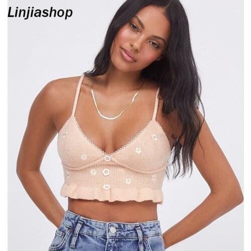 Vintage Summer Tank Top Sweater Women Casual V neck Vest Camis Ladies Single Breasted Button Crop Top