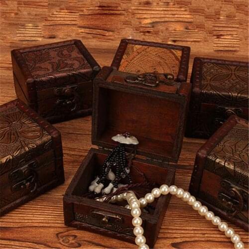 Vintage Small Wooden Lock Jewelry Necklace Bracelet Gift Storage Holder Box Case