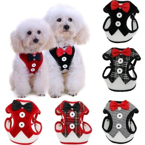 Puppy Cat Harness and Leash Set Breathable Pet Harness Vest For Small Dogs Rabbits Mesh Dress Bow Chest Belt Collar Chihuahua