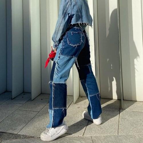 High Waisted Casual Pants Women Denim Jeans Long Trouses Ladies Patchwork Vogue Capris Pocket Women Streetwear Y2K Style Pants