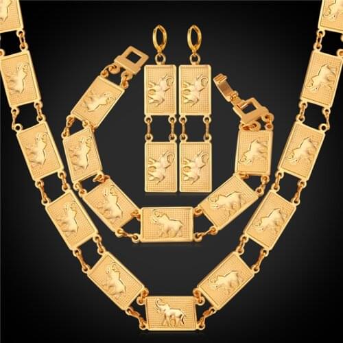 Cute Elephant Drop Earrings Bracelet And Necklace Set For Women Gold Color Animal Fashion Jewelry Set NEH339