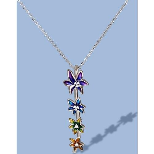 Colorful Small flower Long Tassel Necklace 925 Silver Small Fresh Japanese Style Flower Pendant Chain Female