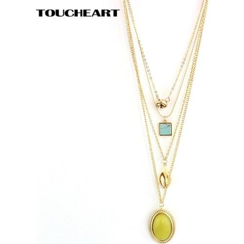 TOUCHEART Square Collar Necklaces Gold Color Chain Multilayer Collier Ethnique Necklace Women Vintage Jewelry Blue SNE160103