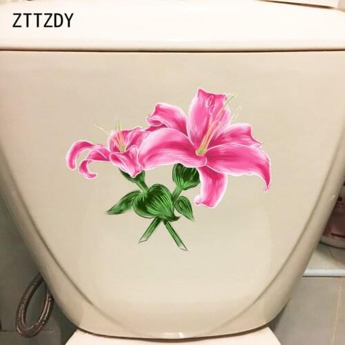 ZTTZDY 21.5*17.3CM Red Lily Flower Cartoon Wall Art Decal Home Room Decor WC Toilet Stickers T2-0115