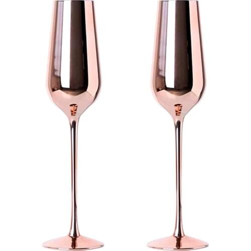 2Pcs Exquisite Elegant Rose-Gold Practical Standing Cup Wine Glass Household Cups Champagne Glass for Party Home Festival