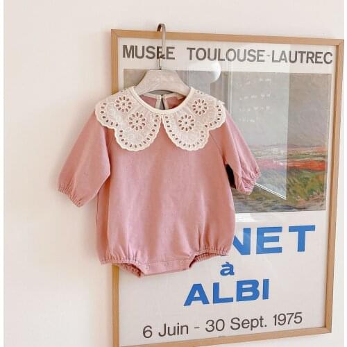 2021 Baby Girl Romper Spring And Autumn Newborn Girl One Piece Clothes Lace Turn Down Collar Baby Clothes 0-3T Outwear
