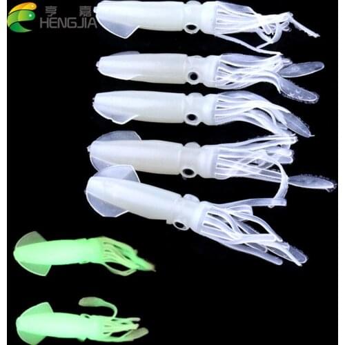5pcs/bag Squid Jigs with Color Tube Luminous Silicone Bass Artificial Fishing lure Soft Baits Fishing Tackle Set