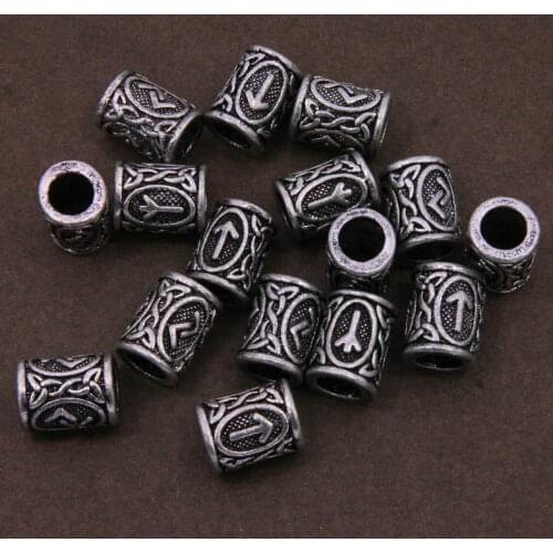 5pcs mixing Vintage Rune Viking Beard Beads Small Hair DIY Bracelet Accessories Charm Ancient Silver Color Ring Tube Metal Beads