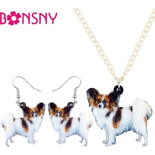 Bonsny Statement Acrylic Cute Papillon Dog Earrings Necklace Collar Animal Jewelry Sets For Women Girls Pet Lovers Charms Gift