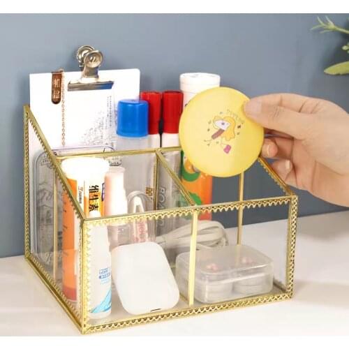 Large Capacity Glass Makeup Organizer Cosmetic Storage Box Make Up Display Case Brush Lipstick Holder Desk Bathroom Organizer