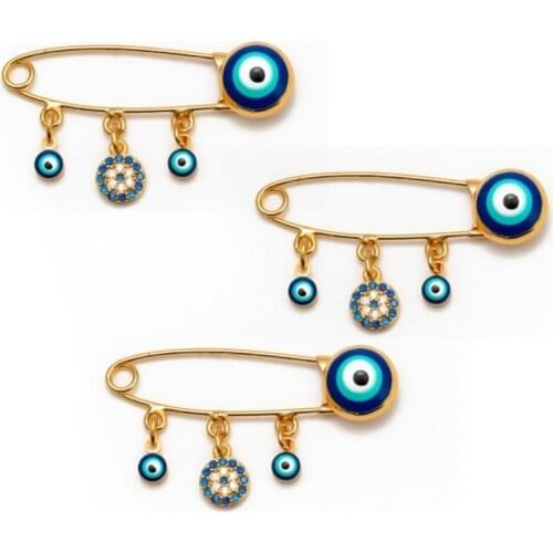 Turkey Evil Eye Safety Brooch Pin Blue Lucky Eyeball Hand Brooch Ethnic Charm Micro-inlaid CZ Small Lapel Pin Jewelry