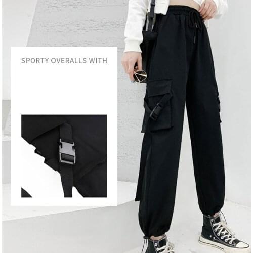 Streetwear Cargo Pants Women Joggers Black High Waist Loose Female Trousers Korean Style Ladies Pantalon Femme calça feminina