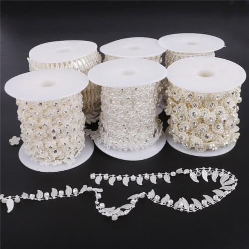 1/1.5/2M ABS Imitation Pearl Beads Chain Trim with Crystal Rhinestone Chain For Jewelry Making DIY Wedding Party Decoration