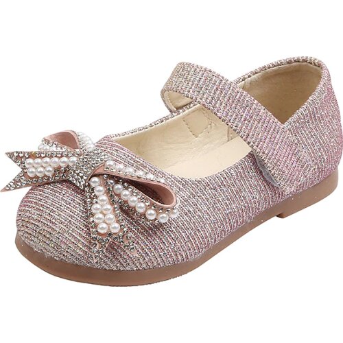 CAPSELLA KIDS Elegant Pearl Butterfly-Knot Flat Shoes For Child Girls Princess Glitter Casual Shoes Size 21-30