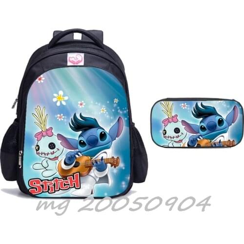 3D Printing Stitch Kids Backpack Children Disney School Bags +Pencil case Anime Knapsack Primary Cartoon Nylon Rucksack Boy Girl