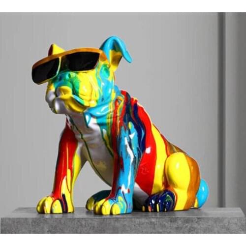 HOME STATUE Glasses French Bulldog Hang Drawing Sculpture Customize Pattern Design Dog Craft Animal Figurine Home Decoration