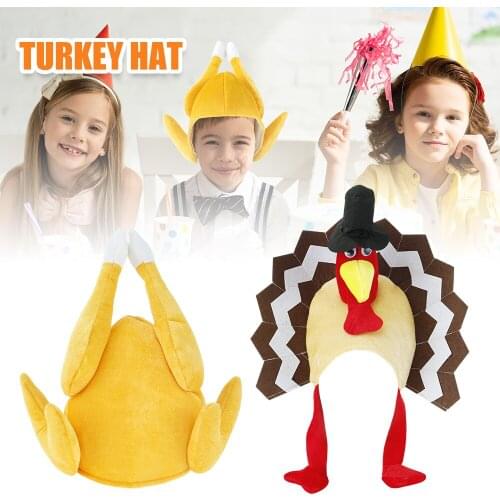 Turkey Hat Thanksgiving Party Plush Turkey Hat with Tail Unisex Novelty Roasted Turkey Hat for Kid Adult Party Dress-up Supplies