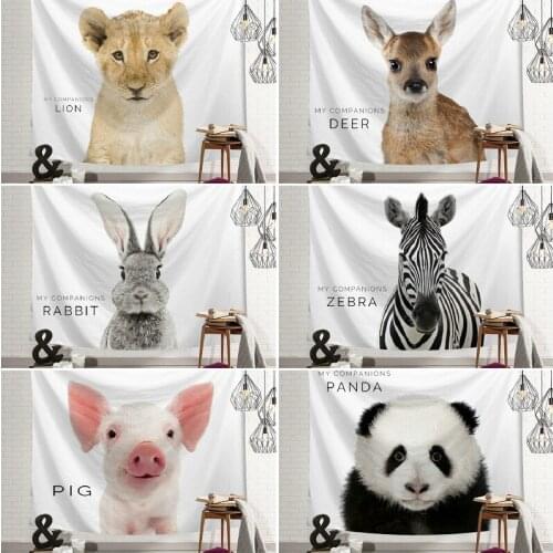 Cute Animal Series Tapestry Giraffe Sheep Owl Wall Hanging on White Background Dormitory Bedroom Wall Decor Picnic Beach Mat