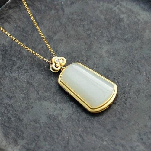 Natural Hetian Jade S925 Sterling Silver Auspicious Cloud White Jade Lucky Pendant Pendant Necklace Fashion Small and Simple Exq