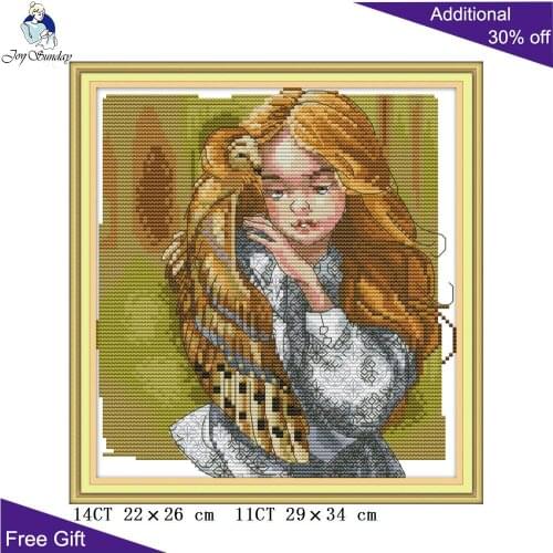 Joy Sunday Girl And Owl Cross Stitch RA239 14CT 11CT Counted and Stamped Home Decor Needlepoint Embroidery Cross Stitch kits