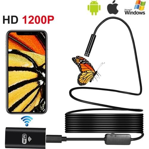 Wifi Endoscope Camera Waterproof 1200p 8mm 2.0 Megapixels Inspection Camera Borescope For Windows Smartphone iPhone Endoscope