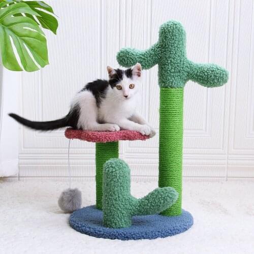Cat Scratcher Climbing Tree Board Cactus Cat Scratching Post Furniture Sisal Scratcher Post Tower For Cats Funny Jumping Toy