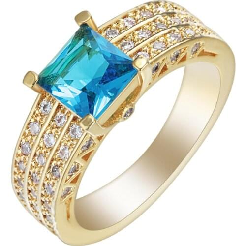 Gold Color Sky Blue Zirconia Stone Women Engagement Rings S Mall Luxury Fine Beautiful Band Wedding Jewelry Distribution 6-10