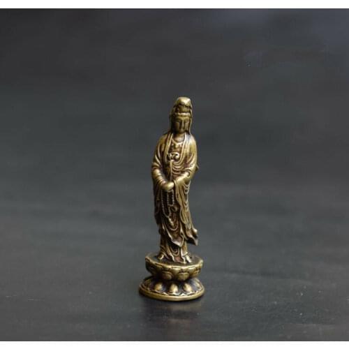 Collection Archaize Brass Lotus Guanyin Bodhisattva Small Statue