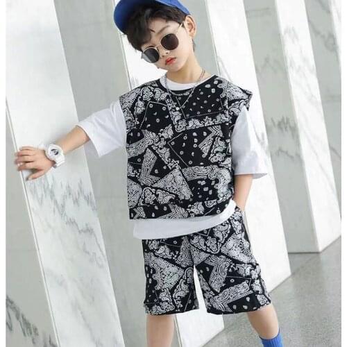 2T 3T 4 6 8 10 12 Years Kids Clothes Boys Set O-neck Collar T-shirt+Shorts+Vest 3Pieces Suit Casual Floral Design Boy Outfit