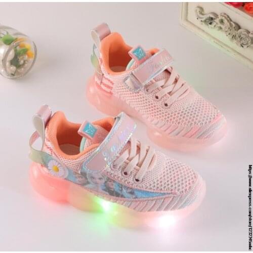 Disney childrens cartoon Frozen Elsa boys girls baby first walker casual shoes sneakers non-slip soft bottom light up shoes LED