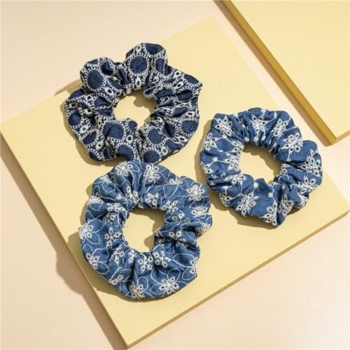 Summer New Arrival Hollow Denim Plaid Fabric Large Intestine Hair Ring Headdress All-Matching Intestine Headband Hair Accessorie
