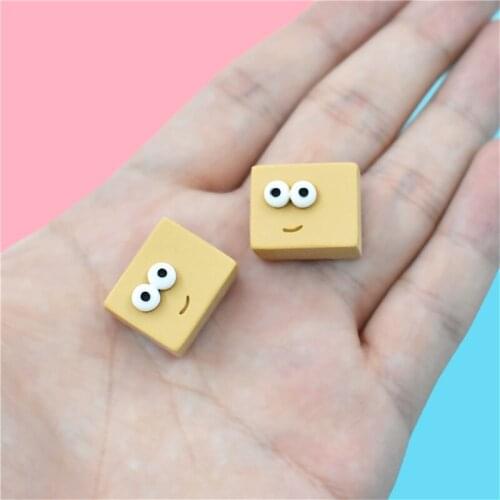 Julie Wang 10PCS Resin Tiny Cube Bread Charms No Hole Cartoon Eyes Face Pendant Bracelet Earrings Jewelry Making Accessory Decor