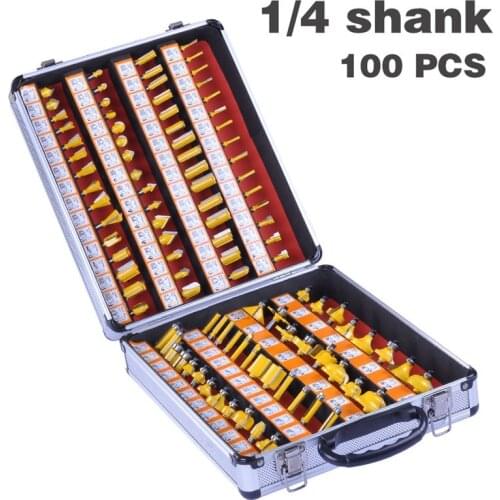 100pcs/set 6.35mm Shank Tungsten Carbide Wood Cutter Router Bit Set Trimming Engraving Carving Cutting Tools