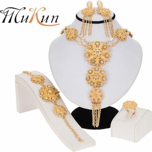 Jewellery set gold color jewelry sets African wedding ornament bridal gifts women collares necklace bracelet earrings ring set