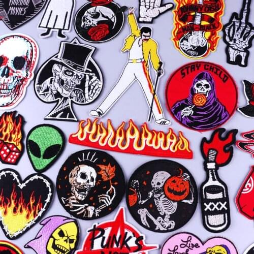 Hippie Rock Punk Patch Embroidered Patches For Clothing DIY Iron On Patches For Clothes Horror Skull Patch Jacket Stripes Badge