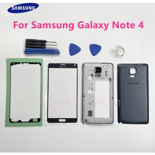 Full Housing Front Screen Glass Lens Middle Frame Back Cover Battery Door Complete Case Parts For Samsung Note 4 N910F + Tools