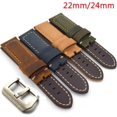 Men 22mm 24mm Handmade Italian Retro Brown Green Yellow Blue Watch Band Genuine Leather Vintage Strap for PAM for Panerai Watch